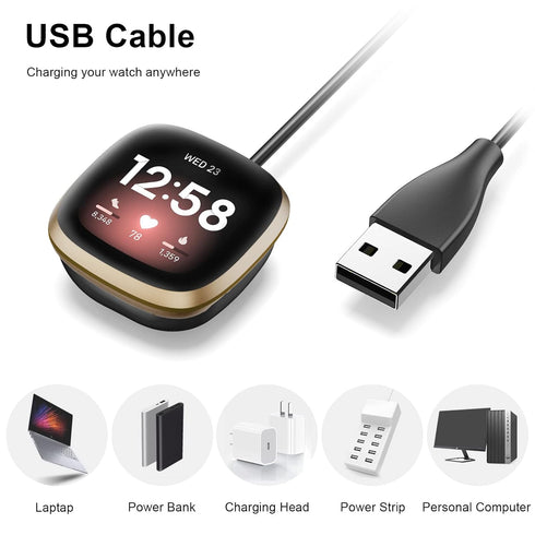 Fitbit Versa 4/3 & Sense 2 Charging Cable - Durable USB Charger, Soft Replacement, Two Sizes (3.3ft/1.64ft)