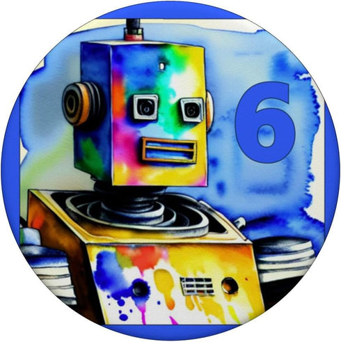 Fun Robot Art 6 Year Old Birthday Party Robotics For Kids PopSockets Standard PopGrip