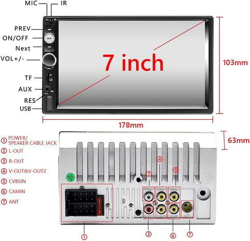 Podofo Double Din Bluetooth Car Stereo with Backup Camera, 7" Touch Screen, MP5 Player, Bluetooth Hands-Free Call