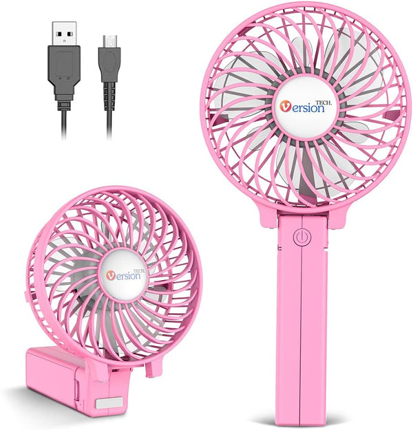 VersionTECH. Mini Handheld Fan, USB Desk Fan, Portable Table Fan with Rechargeable Battery for Travel, Pink
