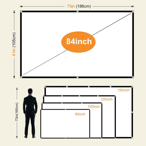Foldable Projector Screen, XINLEMY 84" 4K 16:9 HD Portable Anti-Crease Movie Screen for Home Theater, Indoor Outdoor