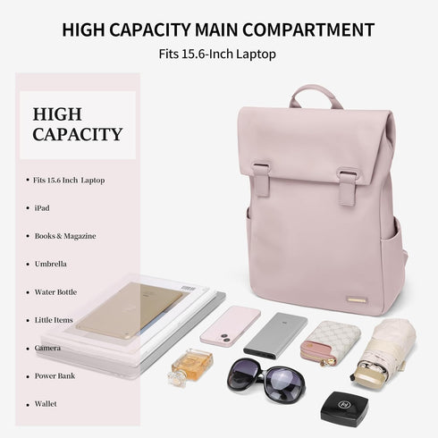 Women’s Waterproof Laptop Backpack for 15.6 Inch Notebook, Travel Commute College (Dusty Pink)