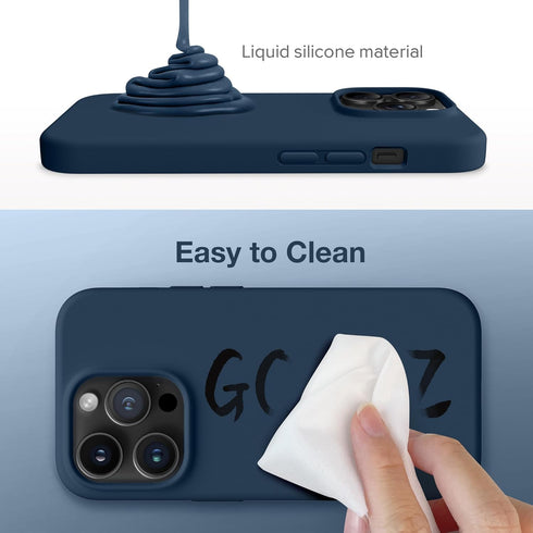 GONEZ iPhone 14 Pro Case - Dark Blue, Shockproof Liquid Silicone, Soft Anti-Scratch Lining + 2 Screen & Camera