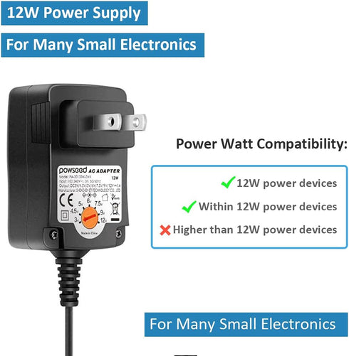 Powseed Universal AC Adapter, 3V to 12V, 12W AC/DC Power Adapter for Household Electronics, Routers, Speakers