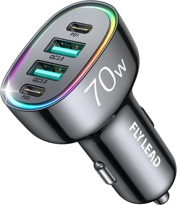 70W 4 Port Super Fast USB C Car Charger Adapter - Essential for Family Travel