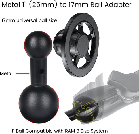 Magnetic Cell Phone Holder Base with 1" Ball for MagSafe iPhone 12-16 Series, Compatible with RAM Mounts