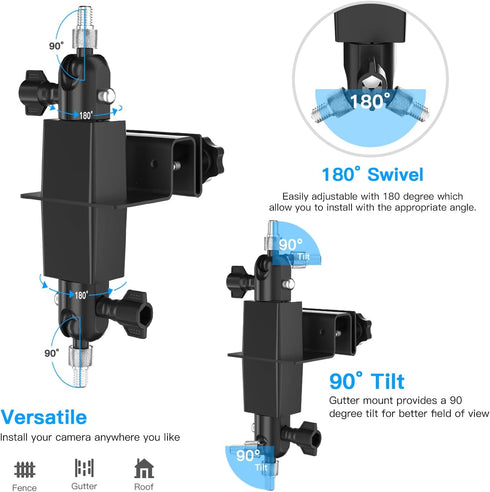 HOLACA 2-in-1 Weatherproof Gutter Mount for solar panel/super solar panel and spotlight cam pro/plus, stick up cam battery/wired camera. Compatible with other 1/4 screw cameras and solar panels.