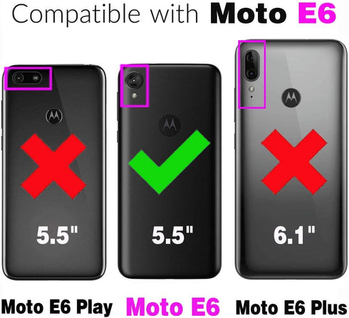 Motorola Moto E6 Wallet Phone Case with Tempered Glass Screen Protector, Leather Flip Cover, Card Holder Stand, Dark