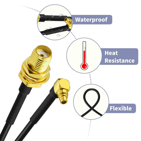 Superbat WiFi Antenna Extension Cable, 4inch MMCX Male Right Angle to SMA Female RG174 Coax Cable for Wireless Ethernet