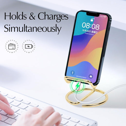 CREECHWA Gold Desk Accessories, Electroplated Metal Phone Holder and Bussiness Card Stand, Cute Office Supplies