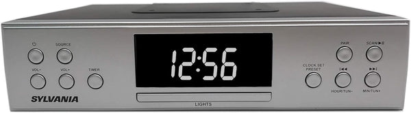 PROSCAN Under Cabinet Clock Radio, Music System with Bluetooth Streaming and FM Radio, Silver