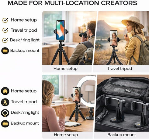 Acuvar Set 1/4 (2-Pack) Dual-Mount Smartphone Tripod Adapter Vertical & Horizontal Phone Holder with Screw, Adjustable