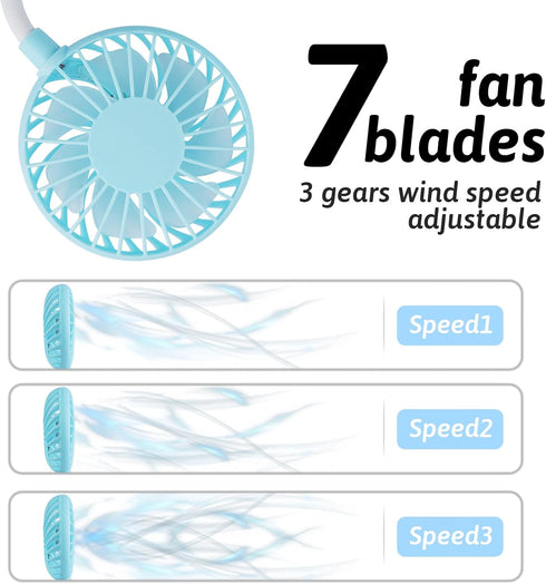 Haomaomao Portable Neck Fan, Mini Wearable Fan with 2500 mAh Rechargeable Battery for Working, Traveling, Office,