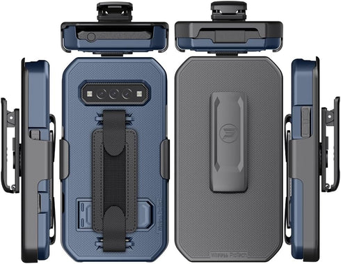 Kyocera DuraForce PRO 3 (E7200) Case and Holster Combo, Navy Blue, with Kickstand, Handstrap, and Screen Protector.