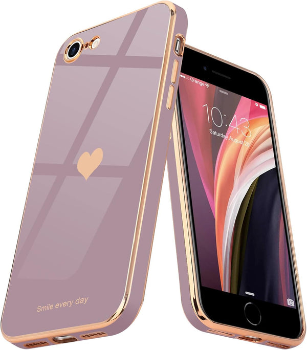 Teageo Lavender iPhone SE 2020 Case, iPhone 7 & 8, Cute Love-Heart Bling Soft Silicone Bumper, Shockproof Protection.