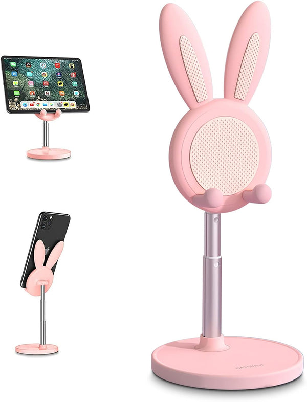Cell Phone Stand, Adjustable Bunny Phone Holder for Desk, Cute Rabbit Design, Compatible with All Mobile Devices