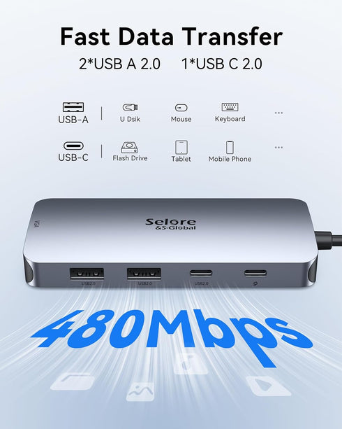 USB C Docking Station Dual Displayport Monitor, USB C Hub with 2 DP, HDMI, VGA, PD Charging, USB A&C Ports