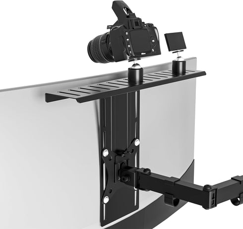 WORLDLIFT 16 inch VESA Monitor Mount Shelf for Streaming - Holds Cameras, Webcams,