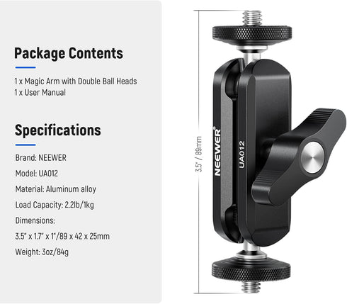 NEEWER Flexible Articulating Magic Arm with Dual Ball Heads, CNC Machined Aluminum Alloy for Camera Monitor