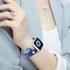 fastgo Leather Bracelet Band Compatible with Apple Watch 38mm 40mm 41mm, Dressy Elastic Beaded Jewelry Strap (Blue)
