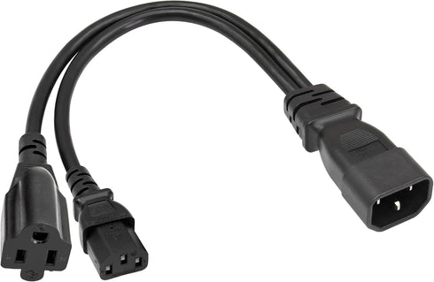 C14 to C13+NEMA 5-15R Y Splitter Power Cord, YACSEJAO 10A/250V IEC 320 Single Male to C13 + NEMA 5-15R (1FT/30CM)