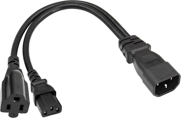 C14 to C13+NEMA 5-15R Y Splitter Power Cord, YACSEJAO 10A/250V IEC 320 Single Male to C13 + NEMA 5-15R (1FT/30CM)