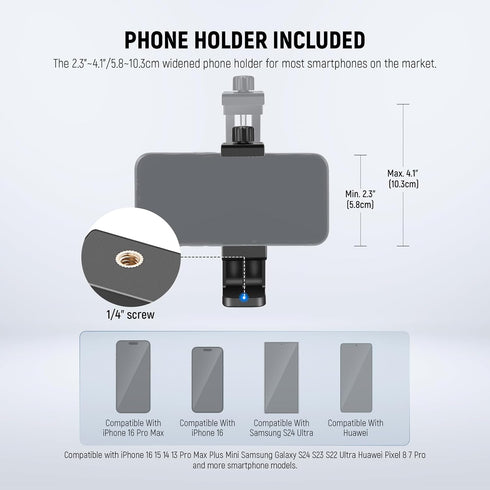 NEEWER 66" TS03 Basic Phone Tripod for iPhone & Camera w/Remote & Phone Holder, Metal Selfie Stick Travel Vlog Cell