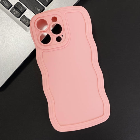 Cute Curly Wave Edge Phone Case for iPhone 13 Pro Max - Soft Liquid Silicone with Camera Protection, Pink.