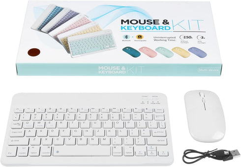 Bluetooth Keyboard and Mouse Combo - Ultra-Slim Portable Rechargeable Wireless Set for iPad, Mac OS, Android