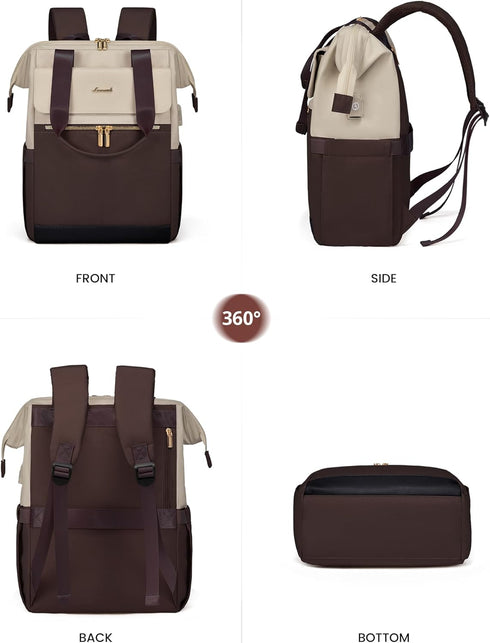 LOVEVOOK Laptop Backpack for Women, 15.6 Inch Work Bag with USB Port, 2PCS, Apricot-Coffee