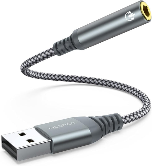 USB to 3.5mm Audio Jack Adapter, External Sound Card Converter for Headset, PC, Laptop, Mac, Linux, PS4 and More