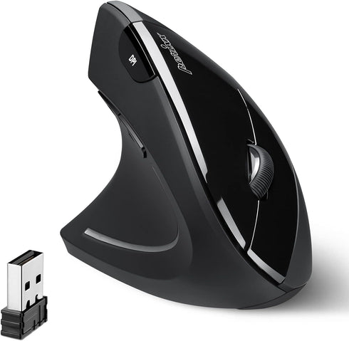 Perixx PERIMICE-713L Wireless Ergonomic Vertical Mouse, Left Handed, 6 Buttons, 3 Level DPI, Black, Medium