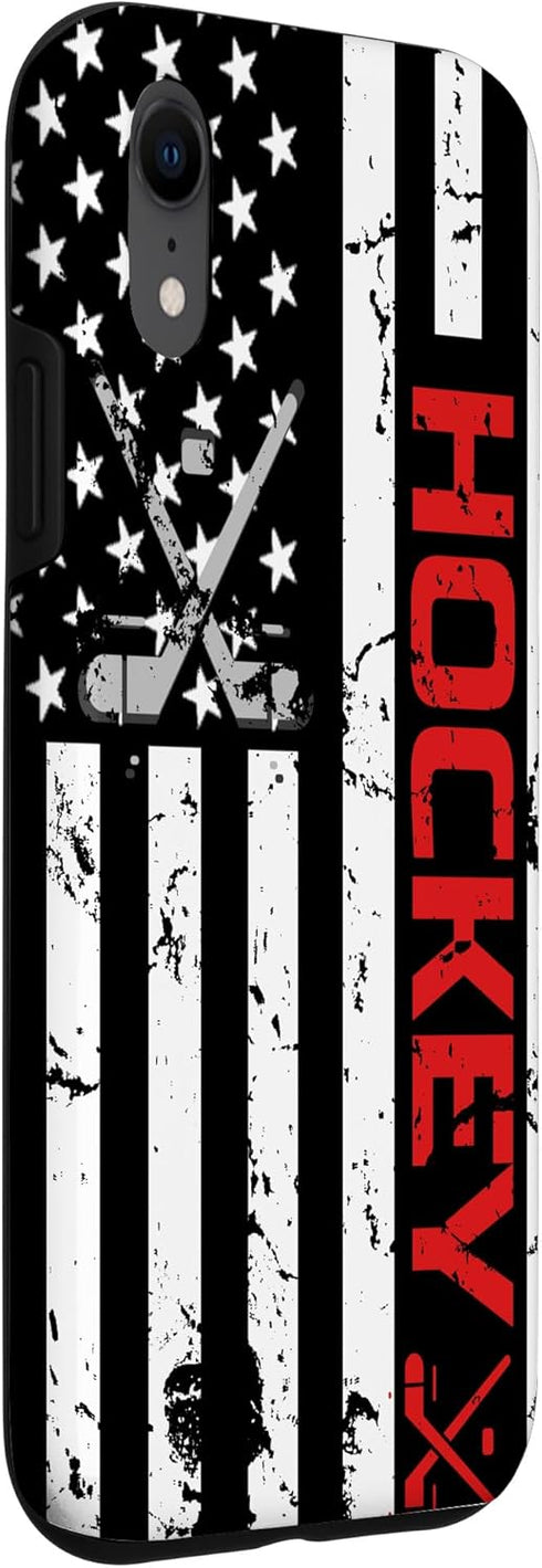 Red American Flag iPhone XR Case - Perfect Gift for Hockey Lovers! Durable Protection for Your Phone.