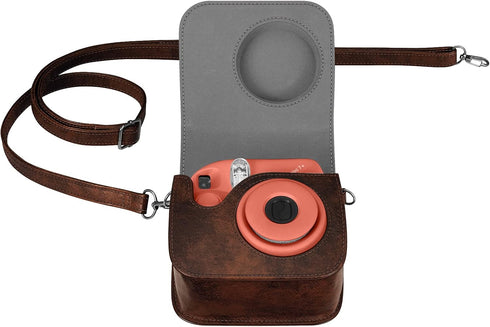 Fintie Protective Case for Fujifilm Instax Mini 7+, Premium Vegan Leather Bag Cover with Adjustable Strap, Vintage Brown