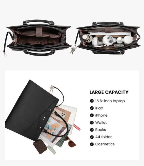 LOVEVOOK 17.3 Inch Laptop Tote Bag for Women, Leather Business Office Work Bag Computer Briefcase with Small Clutch fit