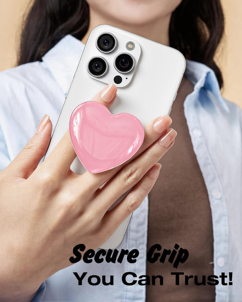Svanove 3D Heart Adhesive Phone Grip Holder, Cute Collapsible Glass Stick Phone Grip Stand Expanding Kickstand