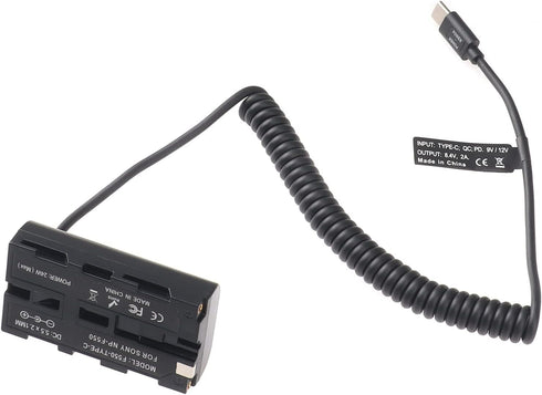 FocusFoto NP-F550 Dummy NP-F970 NP-F570 NP-F750 NP-F770 F960 F530 F330 USB-C to Battery Adapter Cable for Sony to Power