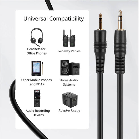 TNP 2.5mm to 3.5mm Adapter Cable (3FT) - Bi-Directional Male to Male Stereo Audio Jack Extension Converter