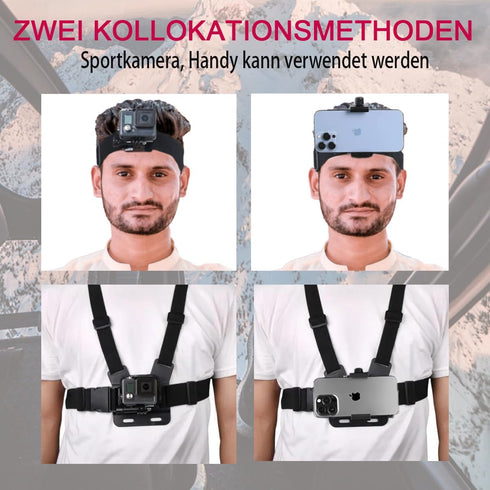 Phone Chest Mount Harness & Head Strap for All iPhones - Hands Free for POV/VLOG - Anti-slip & Water-resistant Accessories Kit for Immersive Filming Video, Fishing- Body Camera Mount for GoPro