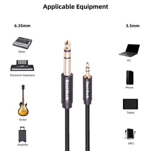 2pack 1/8 to 1/4 Stereo Audio Cable, 6.35mm 1/4" Male to 3.5mm 1/8" Male TRS Bidirectional for Guitar, Laptop, Speaker