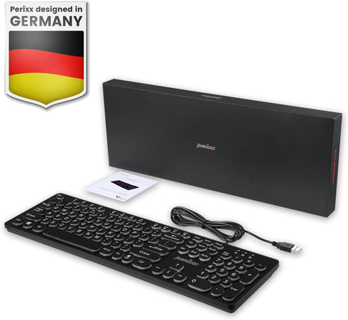 Perixx PERIBOARD-317R Wired USB Keyboard - Tri-Color Illuminated LED - Big Print Letter - Stylish Round Keycaps US