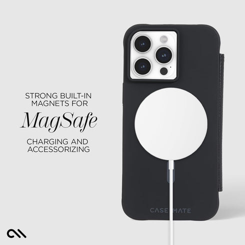 Case-Mate Wallet Folio for iPhone 15 Pro Max, Black, 12ft Drop Protection, Magnetic Flip Folio Cover with Cash and Card