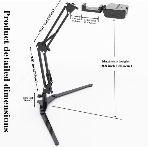 MLSAC Overhead Phone Mount with LED Light, Phone Stand for Recording, Adjustable Tabletop Stand for Live Streaming