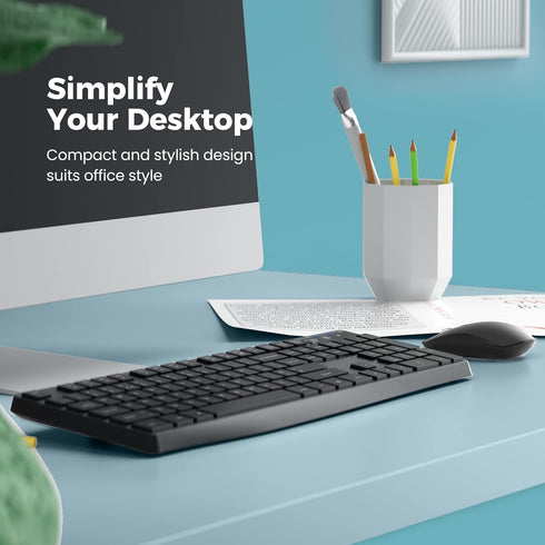 Lovaky Wireless Keyboard and Mouse Combo - 2.4G Full-Sized Ergonomic Keyboard - Quiet Click for