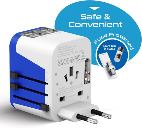 Ceptics Universal Travel Adapter Plug with 4 USB Ports - Charge Cell Phones, Smart Watches, iPhones - For International