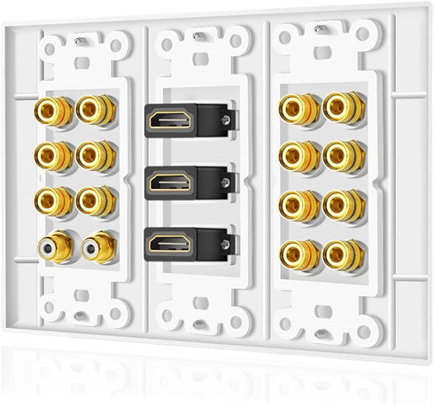 TNP Home Theater Wall Plate - 3-Gang 7.2 Surround Sound Distribution with Premium Gold Plated Copper Banana Binding Post