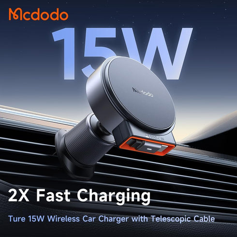 mcdodo 15W MagSafe Car Mount Charger with Type-C Extendable Cable, Wireless Magnetic Phone Holder for Automobile Vent