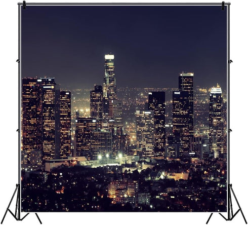 Laeacco 8x8FT City Backdrop Modern City Night View Photography Backdrops Urban Cityscape Lights Skyline Kids Baby