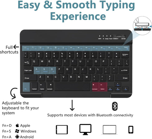 MMK Keyboard Case for iPad 10th Gen 10.9" 2022, Detachable Bluetooth Keyboard & Pencil Holder, Black