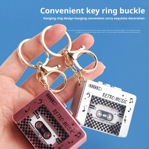 Generic Keychain,3-in-1 Microcassette Backpack Retro Mini Tape Recorder Player | Tape Recorder | CD Keychain